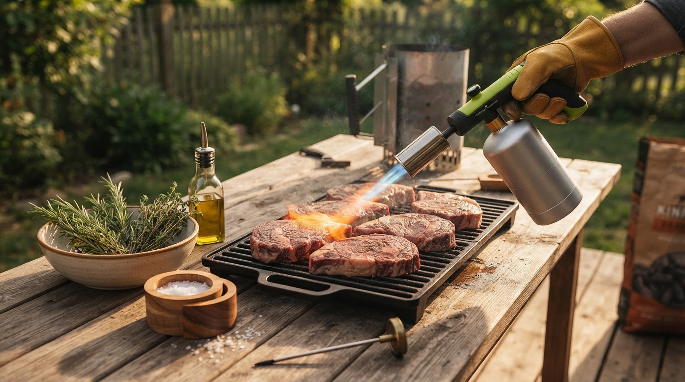 How hot does the Adjustable Propane Cooking Flame Torch get?