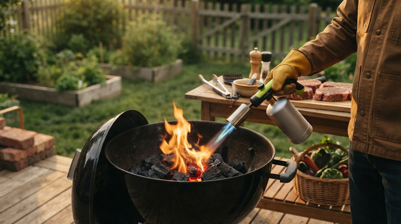 Why use an outdoor cooking flame gun for backyard BBQs?