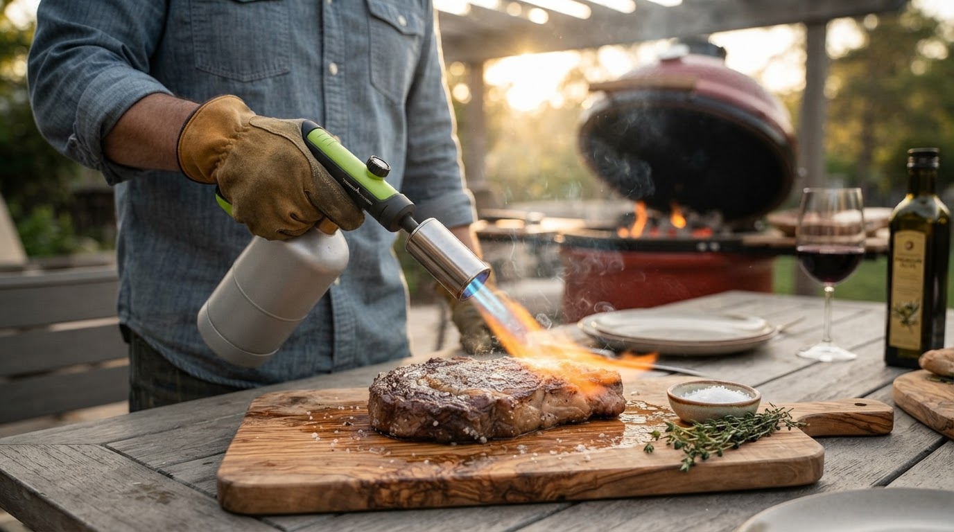 Why use an Adjustable Propane Cooking Flame Torch for searing?