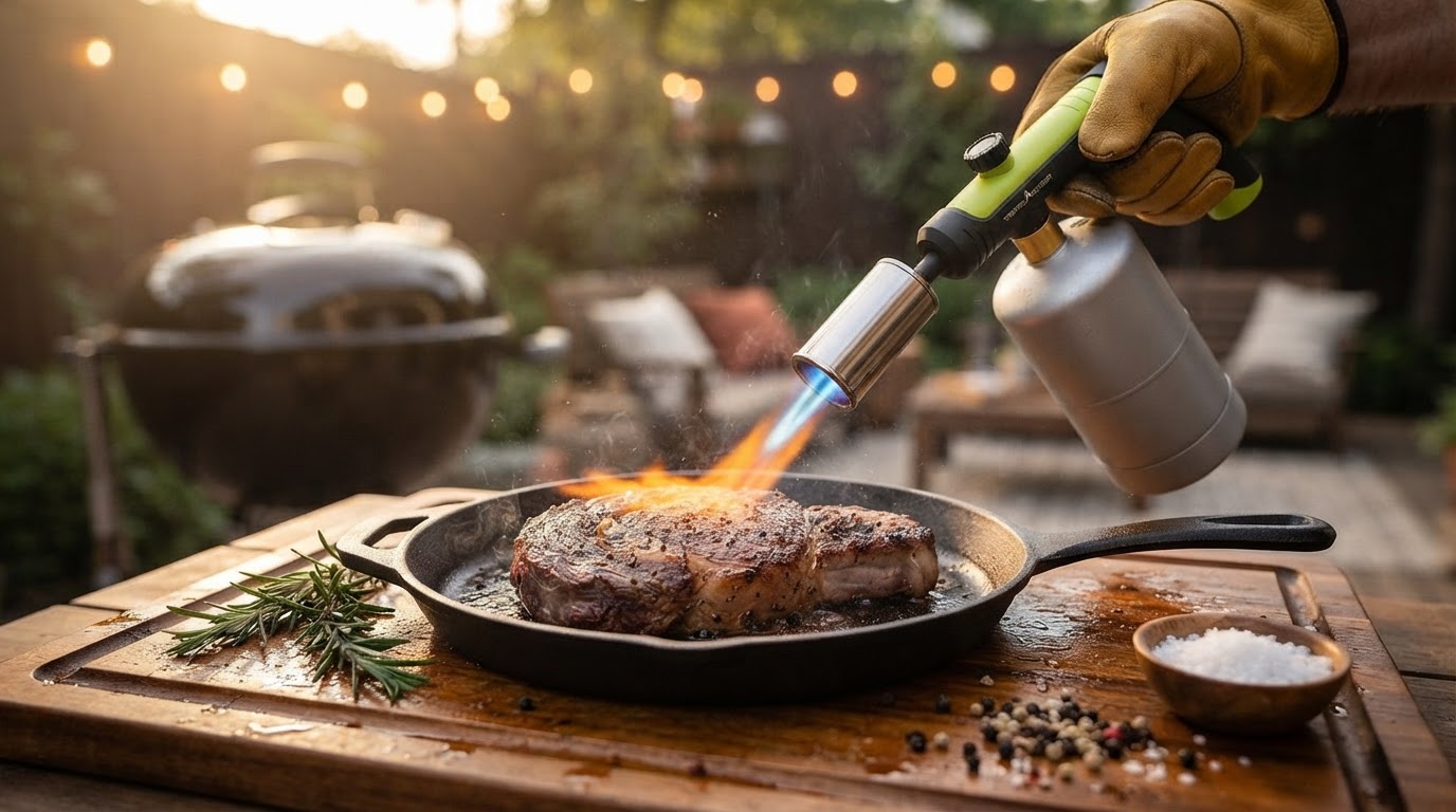 Adjustable Propane Cooking Flame Torch Steak Searing Guide