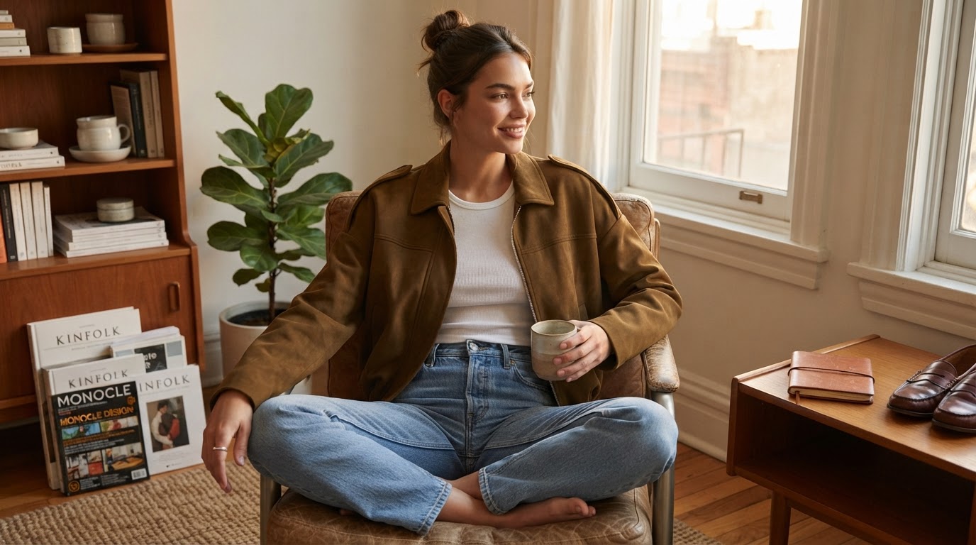How do I style a thrifted suede jacket outfit?