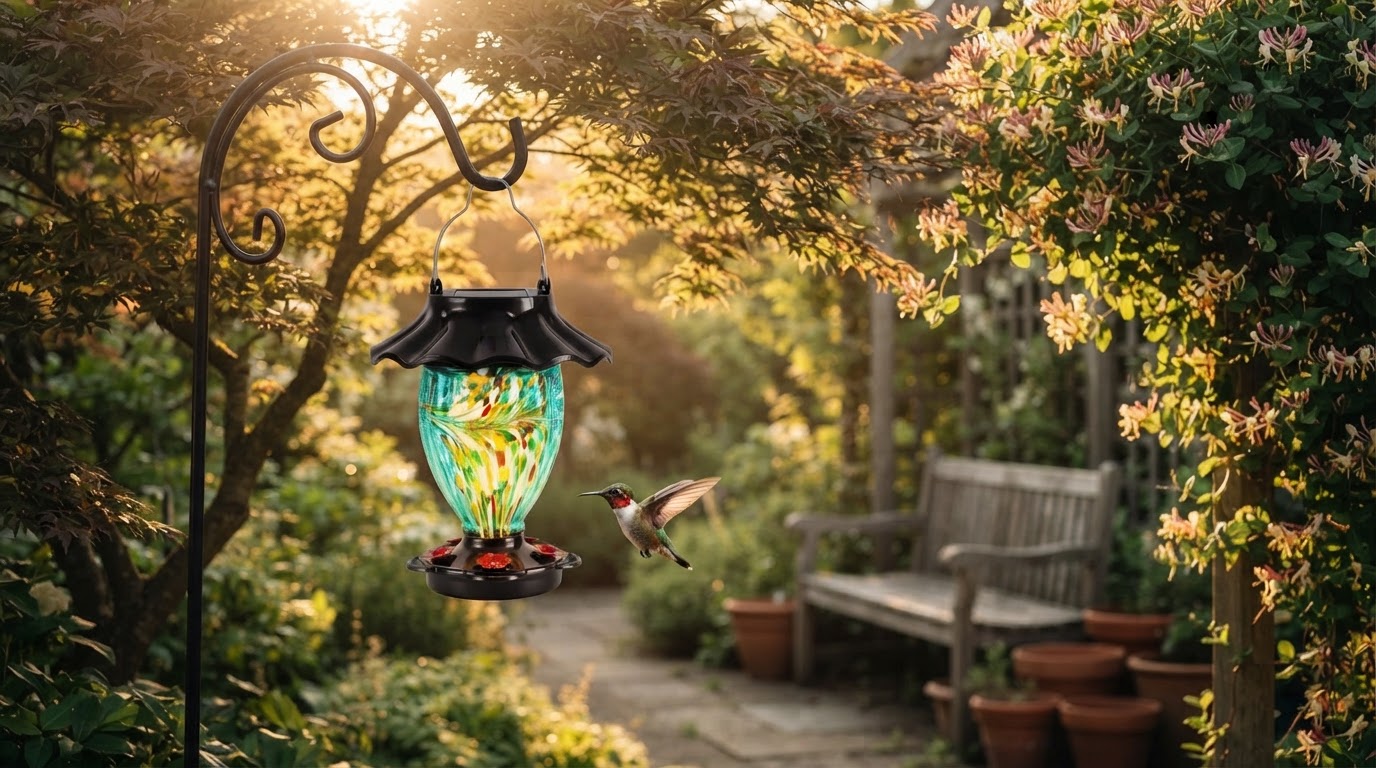 Smart Feeders Meet the LUJII Solar Hummingbird Feeder
