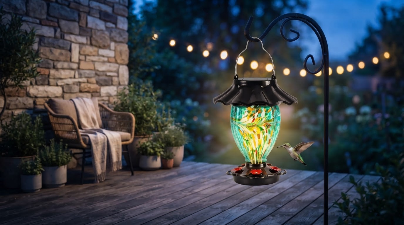 Solar Hummingbird Feeder Night View Performance Check
