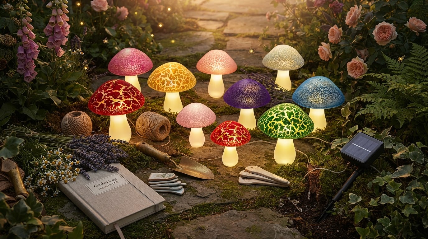 Applying Solar Mushroom Lights to Cottagecore Garden Design