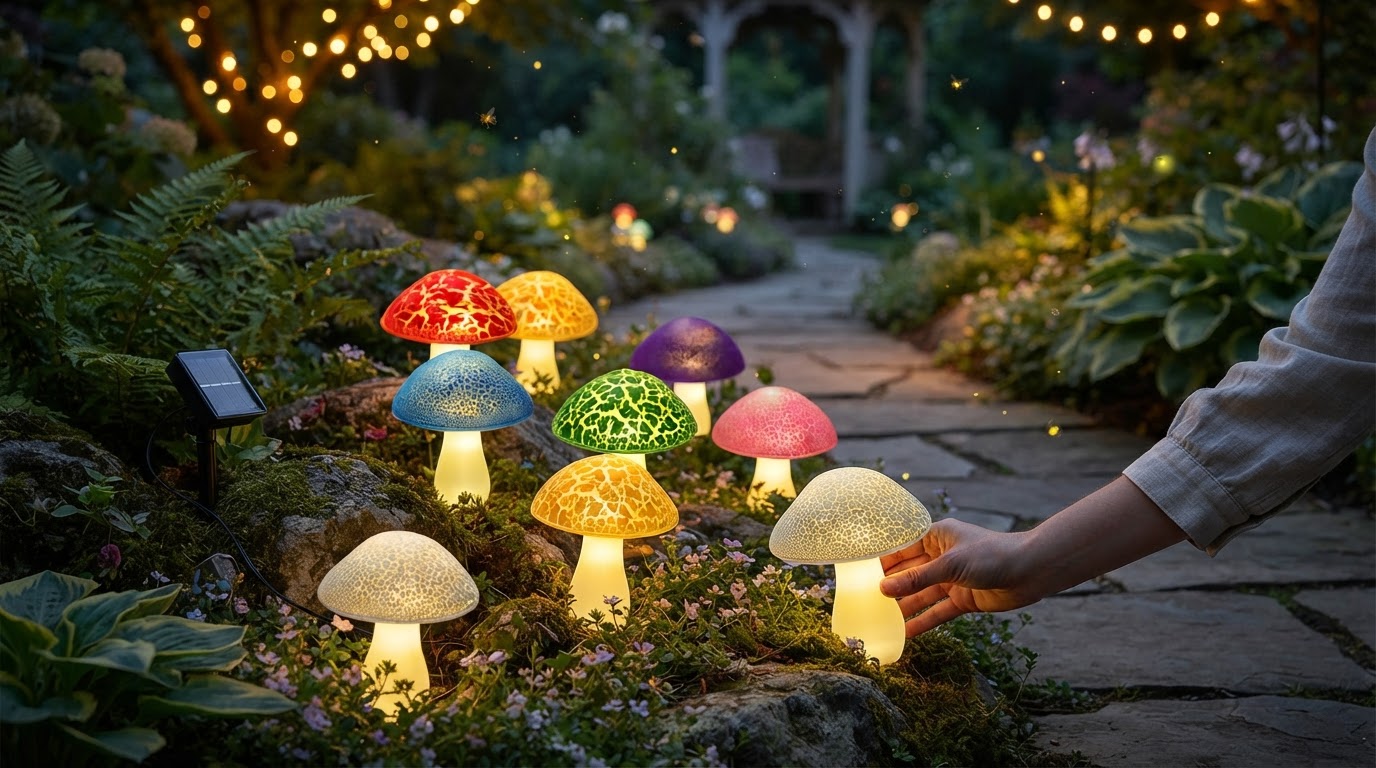How do Solar Mushroom Lights function in garden design?