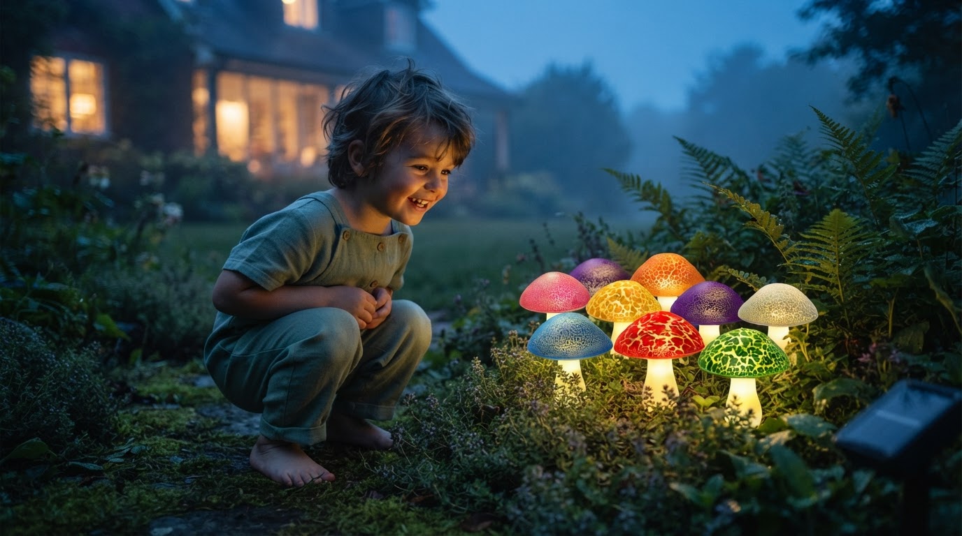 How do I set up Solar Mushroom Lights for my garden?