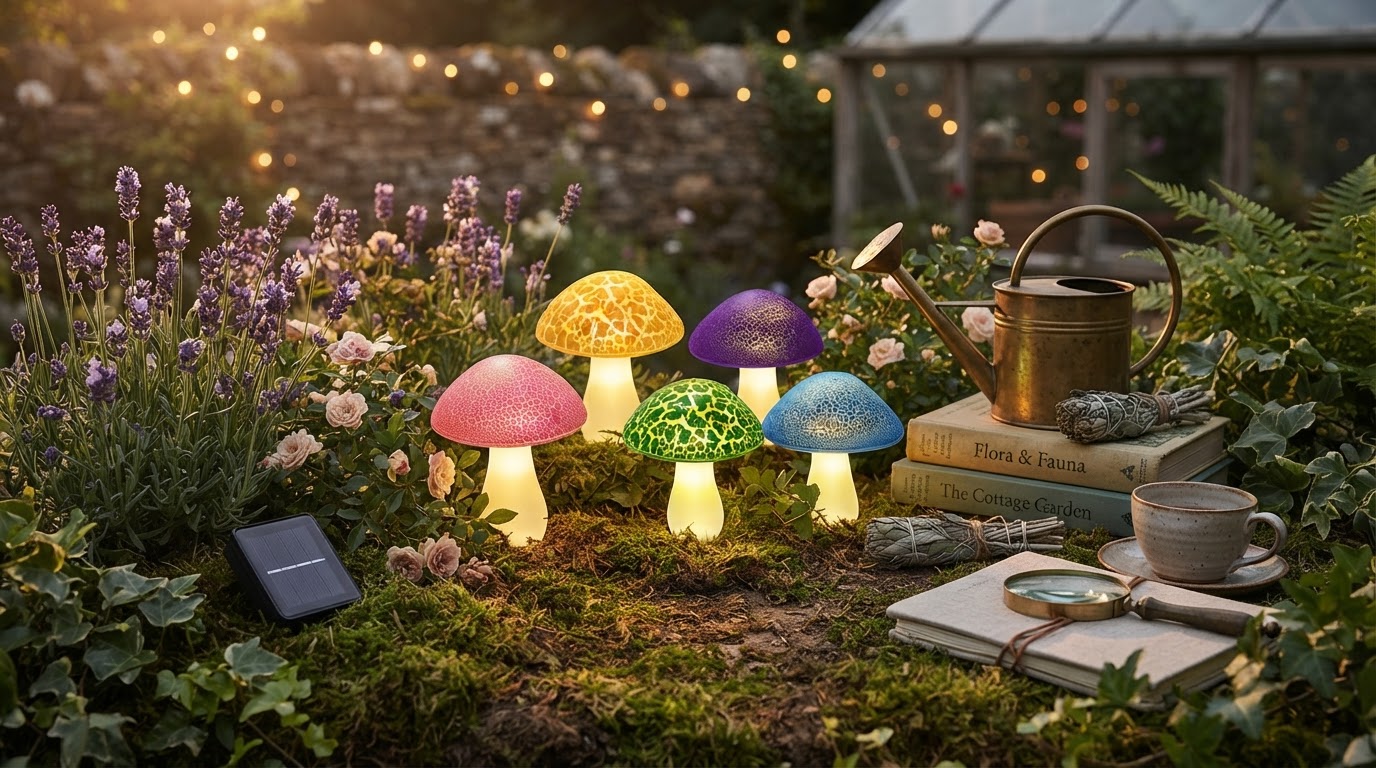 Solar Mushroom Lights for Cottagecore Garden Design