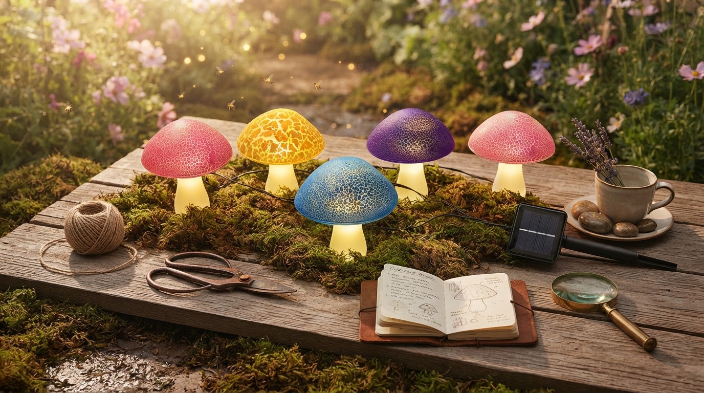 Solar Mushroom Lights for Naturalistic Garden Design
