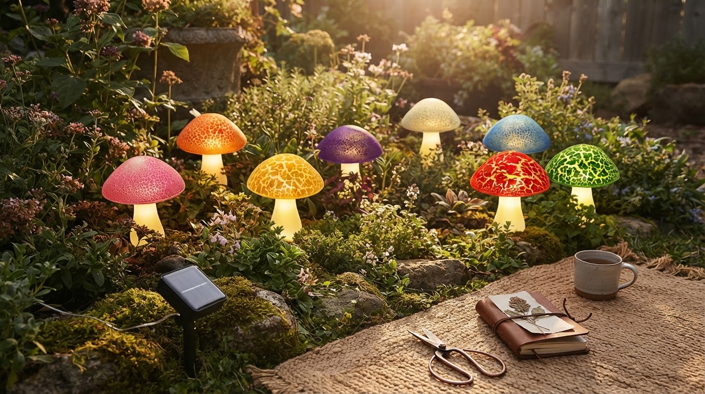 Solar Mushroom Lights for Whimsical Garden Landscapes