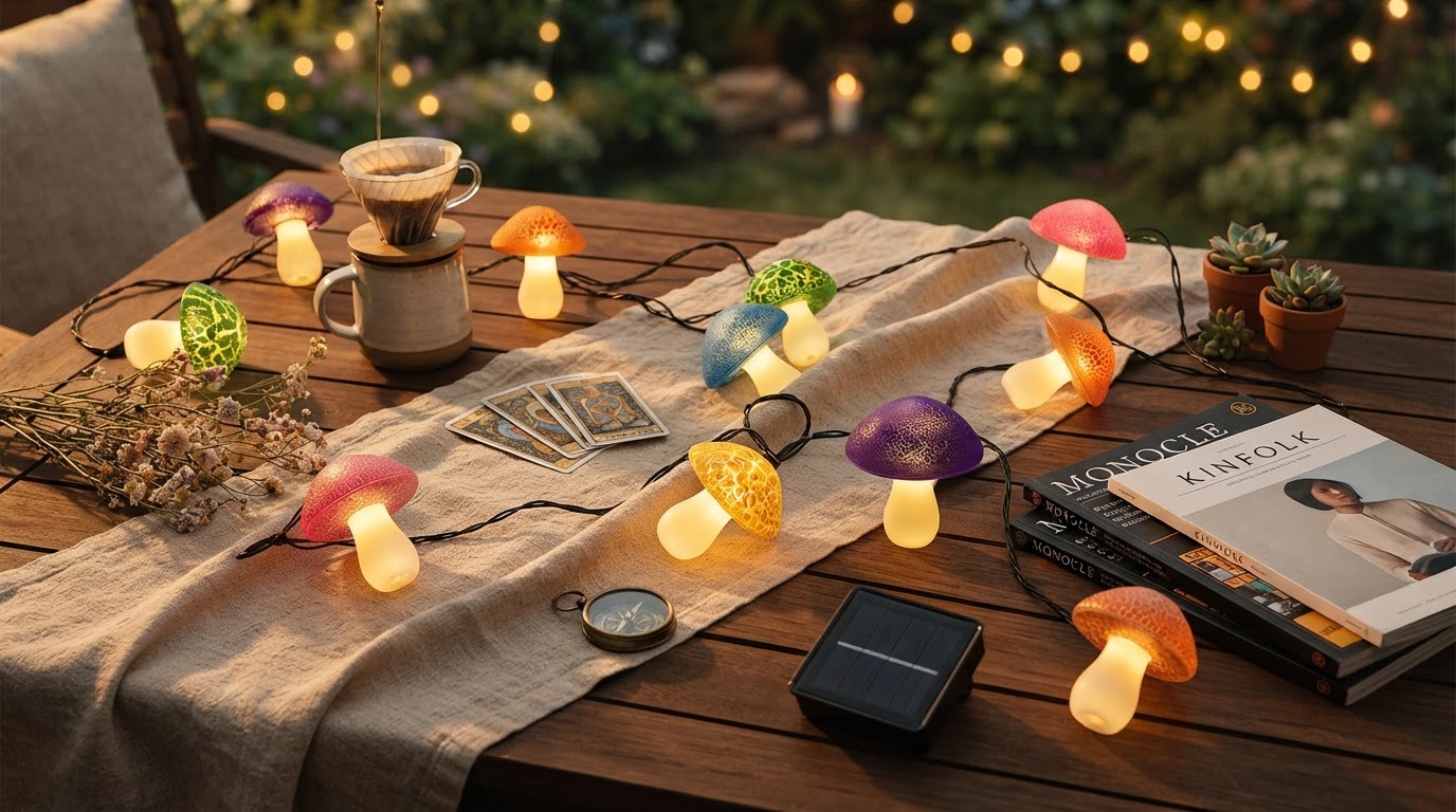 Enhancing Patio Ambiance With Solar Mushroom String Lights