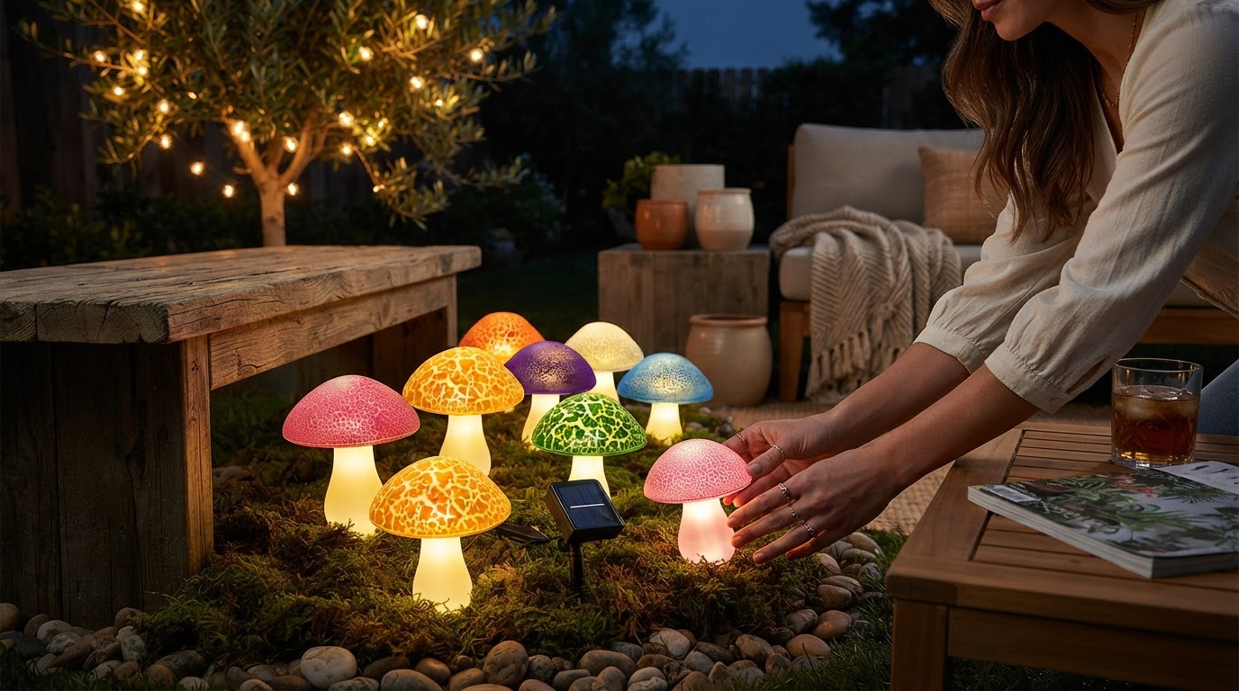 Solar Mushroom Lights for Whimsical Backyard Lighting