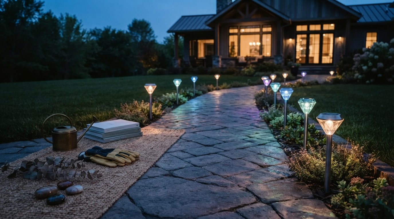 Applying Solar Garden Color Lights to Holiday Landscapes