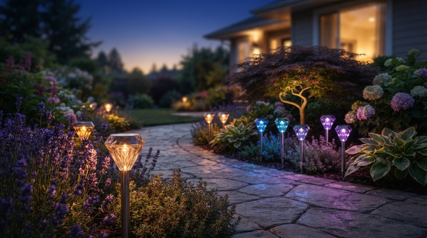 How do Solar Garden Color Lights enhance garden decor?