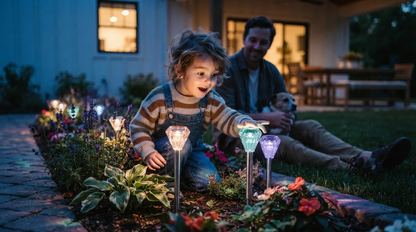 5-Step Solar Garden Color Lights Setup for Flower Beds