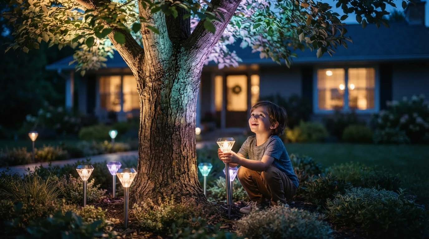 Solar Garden Color Lights Framework for Tree Uplighting