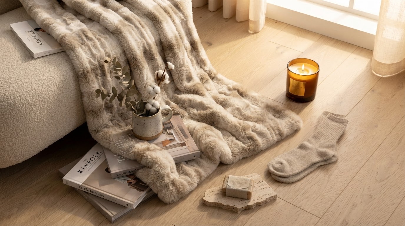 Faux Rabbit Fur Throw Blanket for Modern Luxury Interiors