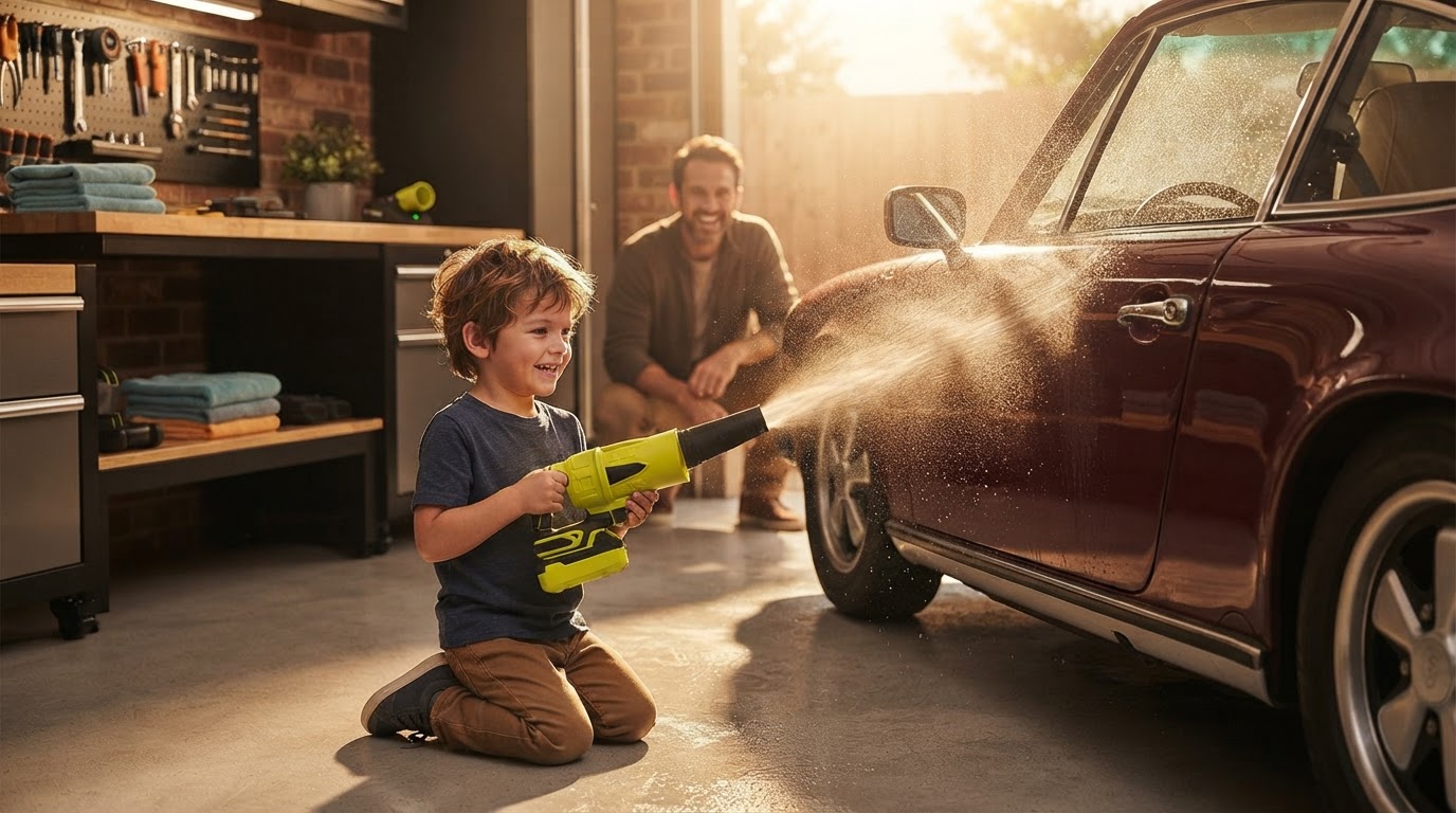 How do you use a rechargeable Jet Blower for detailing?