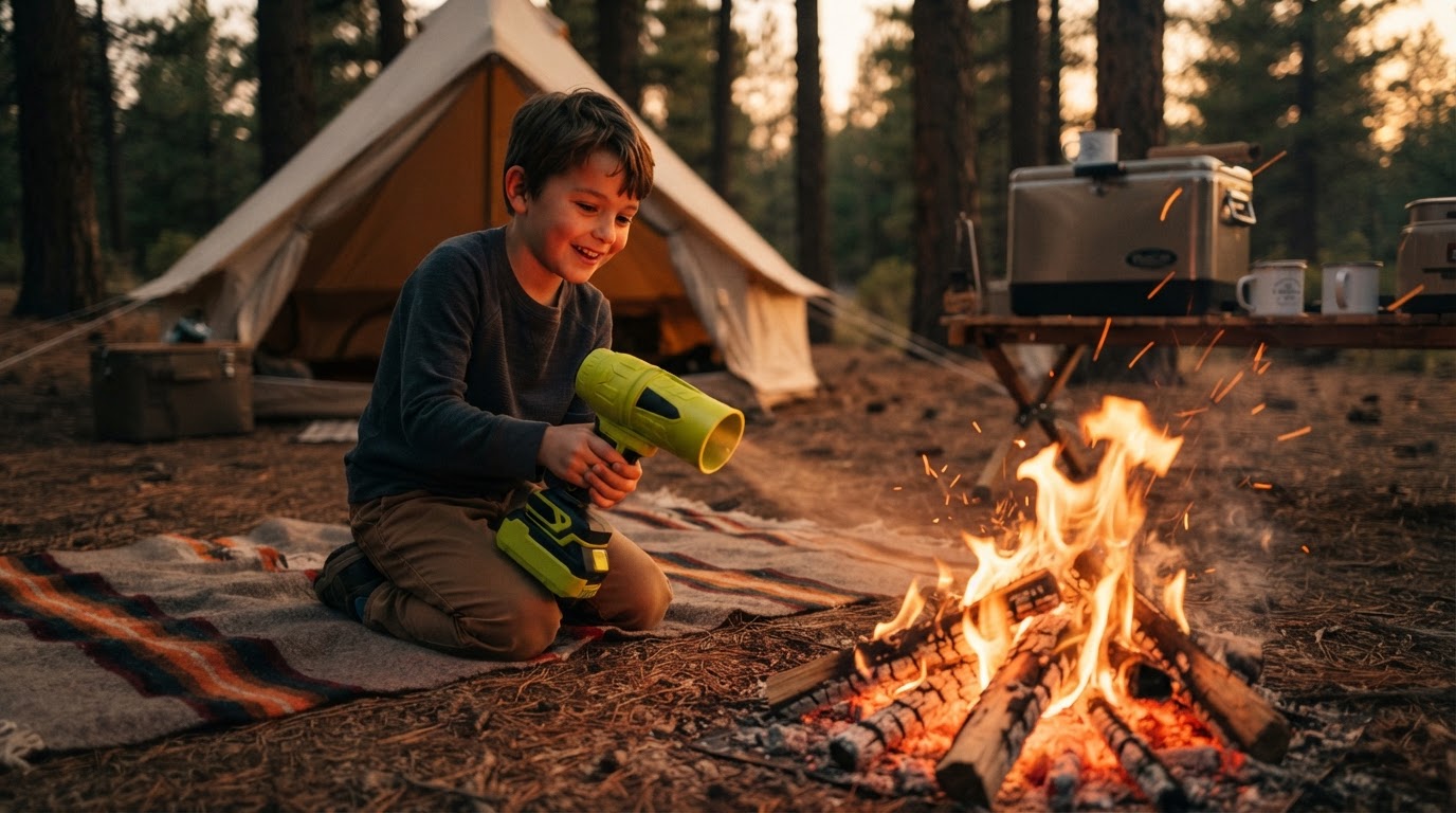Can a Jet Blower effectively start a camping fire?