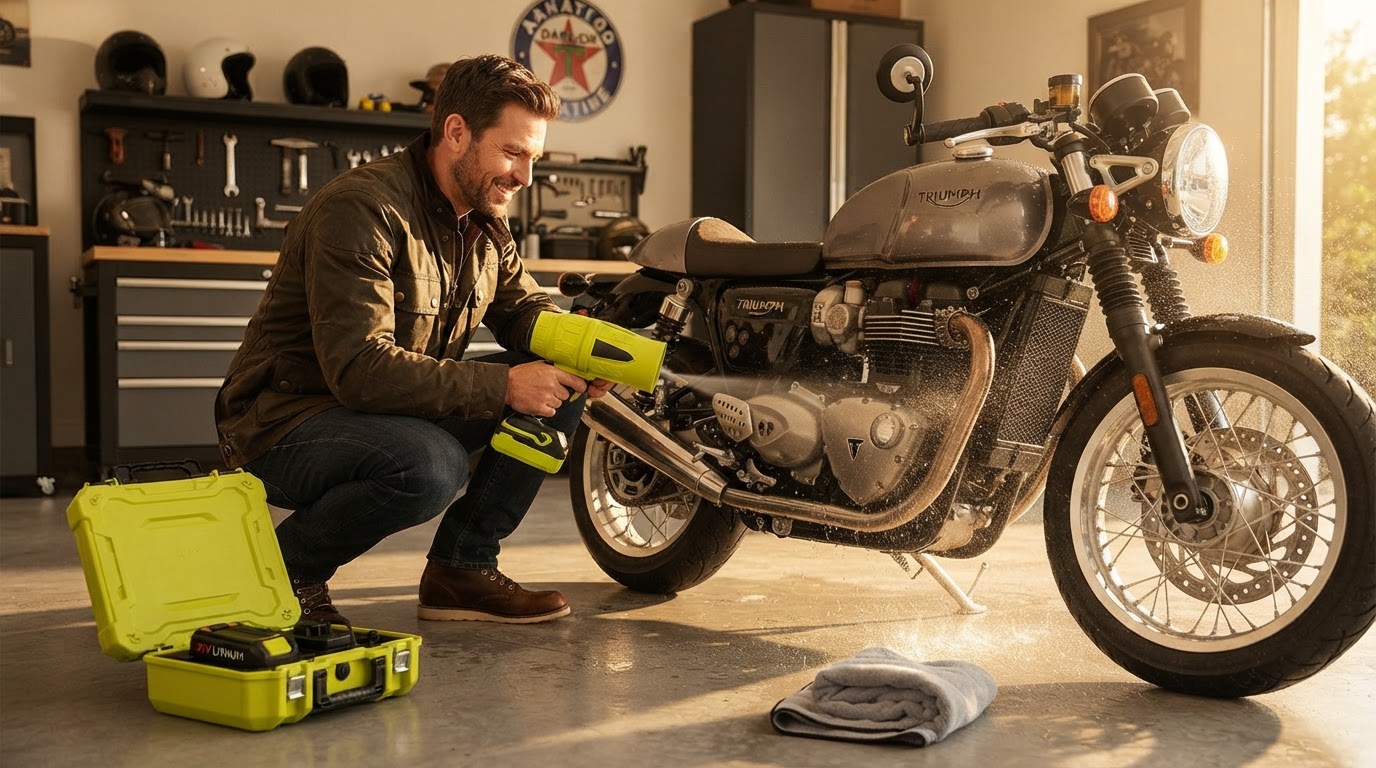 Which Jet Blower dries motorcycles without leaving spots?