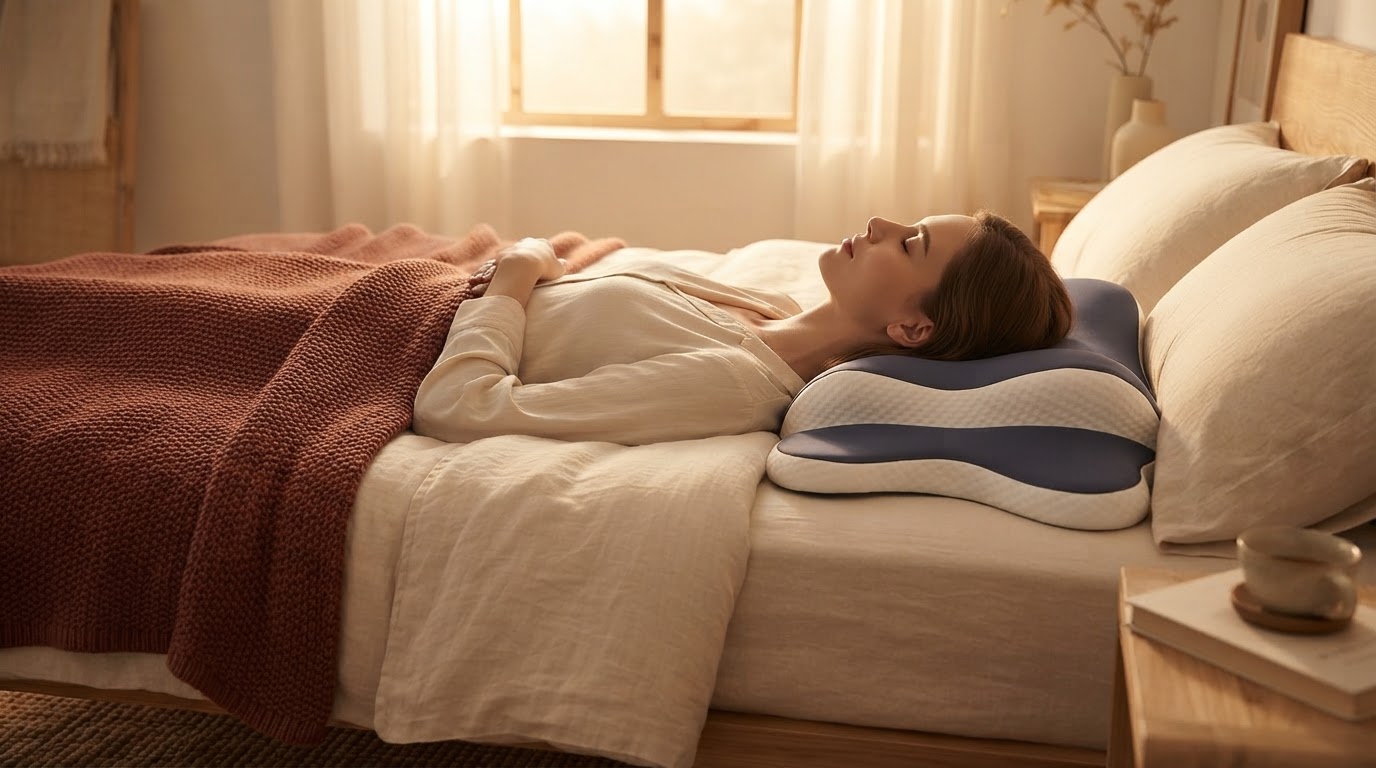 How does an ergonomic pillow for neck pain improve sleep?
