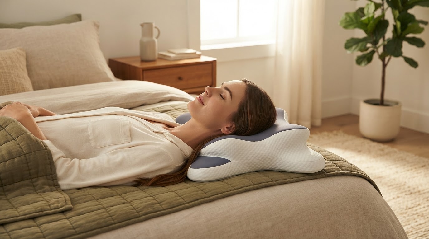 How does a neck support pillow for sleeping reduce pain?