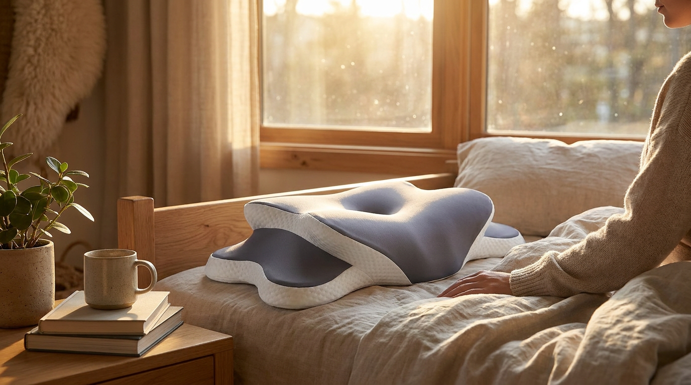 How does an orthopedic pillow fix neck alignment issues?