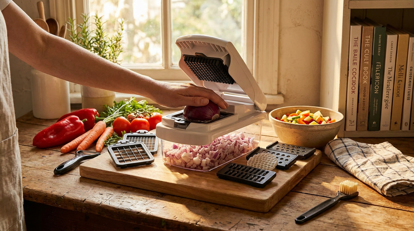 How does the Vegetable Chopper Set of 15 slice and dice?