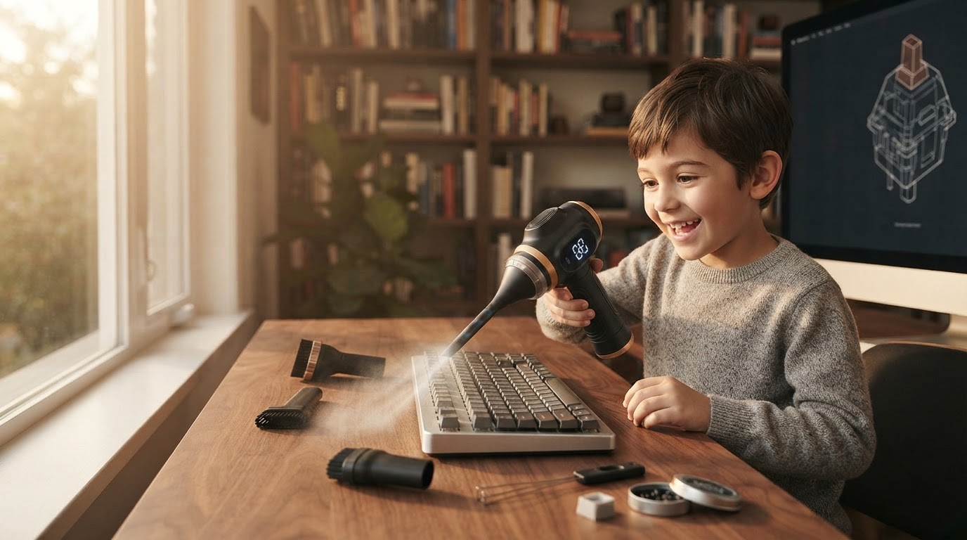 Using 6-in-1 Portable Vacuum for Keyboard Dust Maintenance