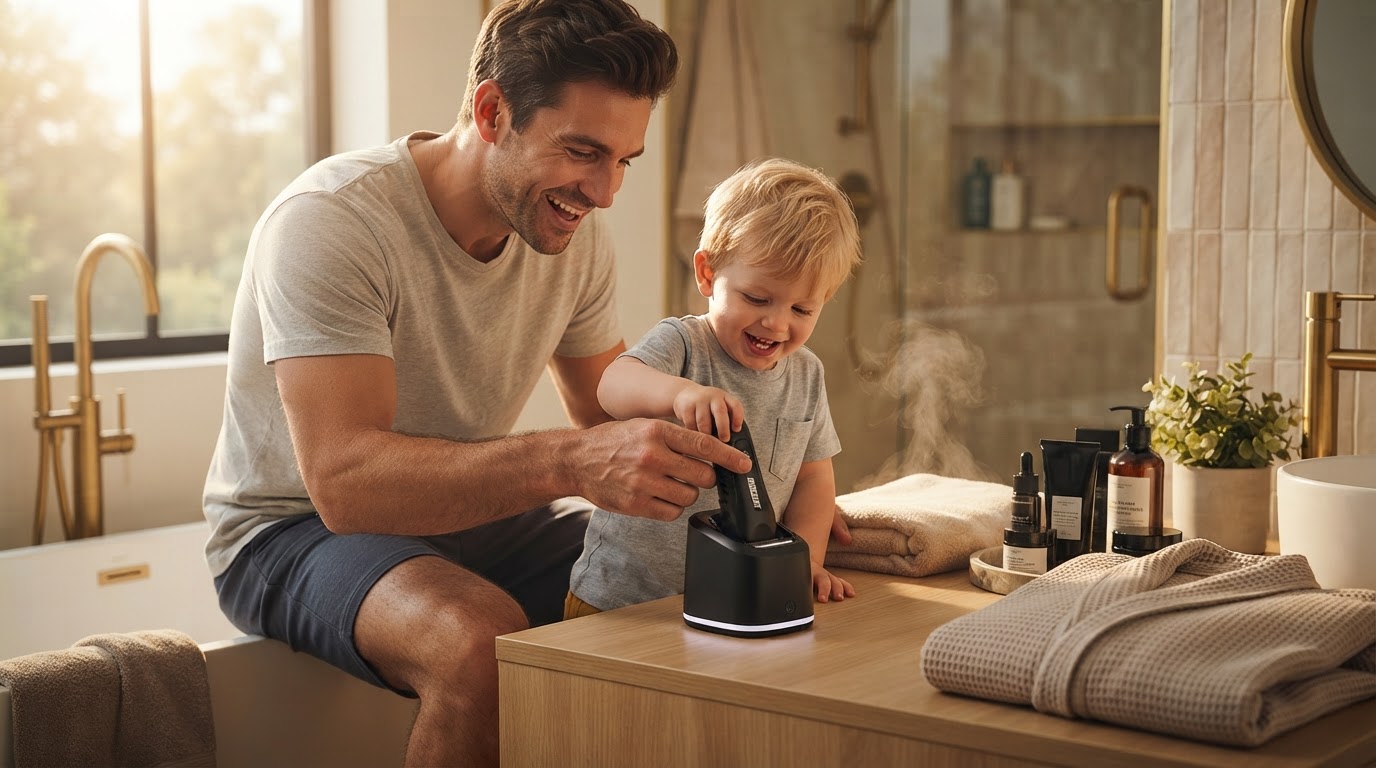 How do I use a Men Electric Shaver self-cleaning kit?