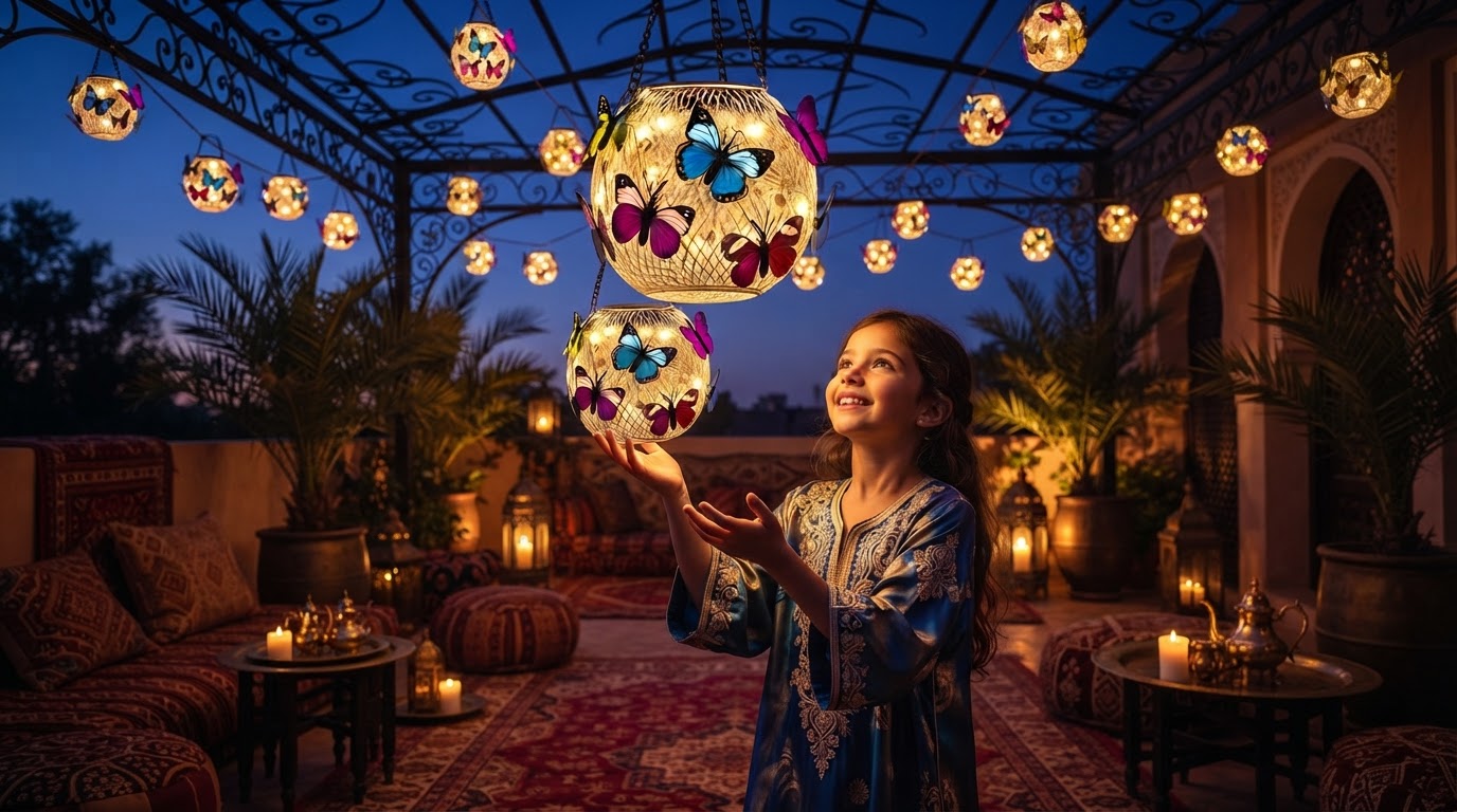 Staging Arabian Night Party Lighting with Solar Moroccan Lanterns