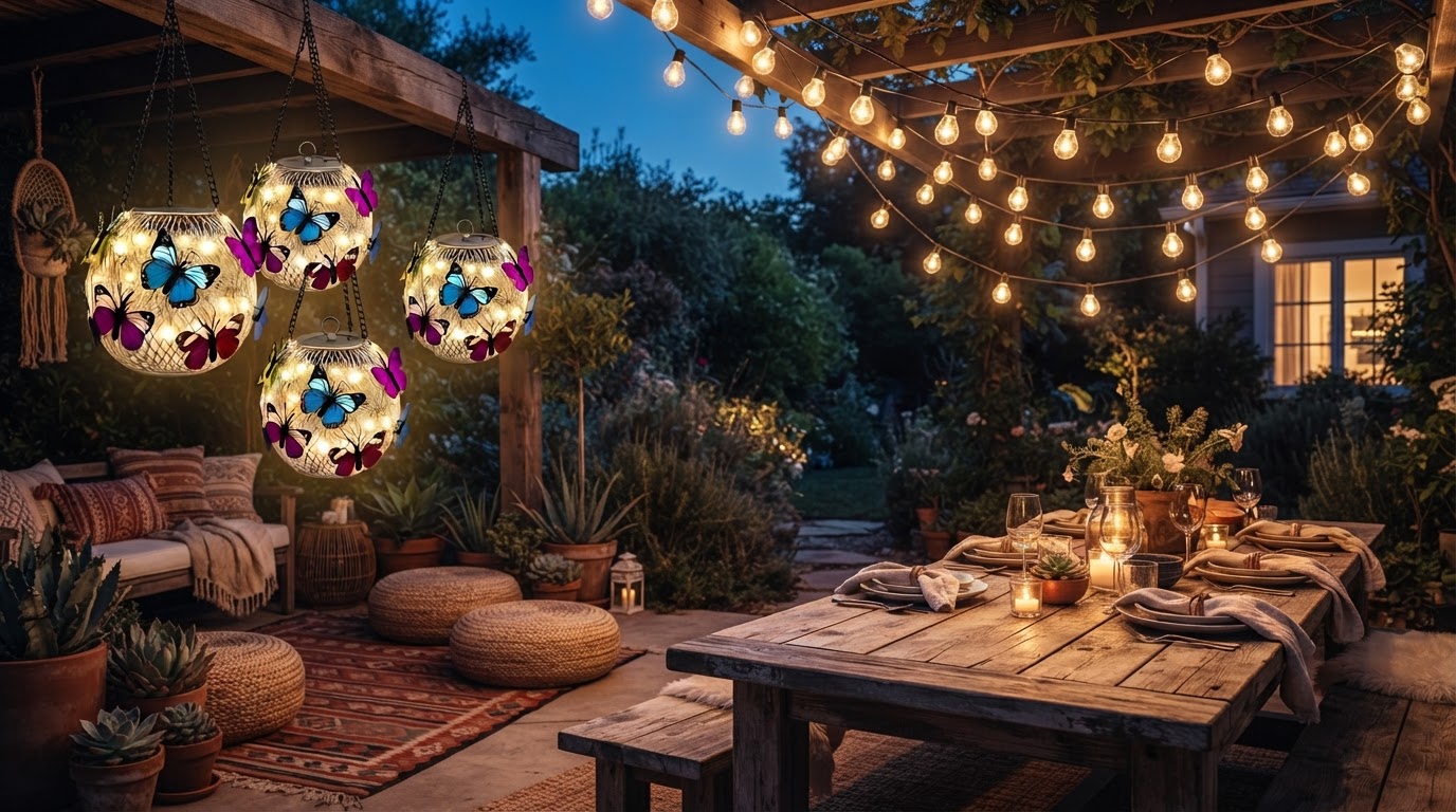 Hanging Solar Lanterns vs. String Lights for Boho Patios