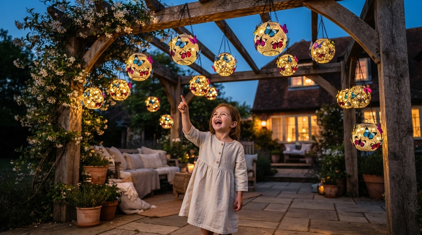 Pergola Design with Solar Moroccan Lanterns