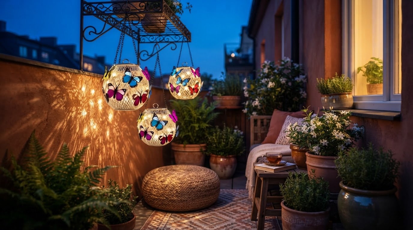 How do Solar Moroccan Lanterns enhance small balcony decor?