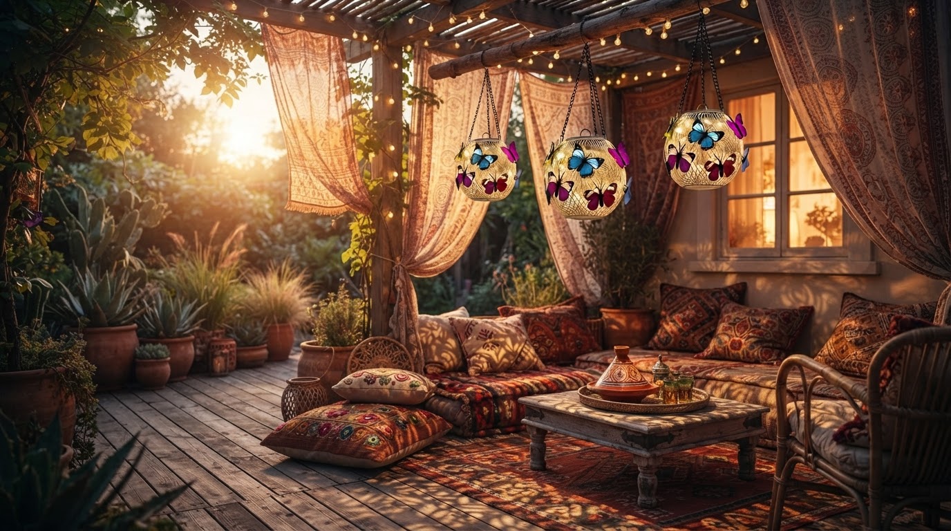 How do Solar Moroccan Lanterns enhance boho patio lighting?