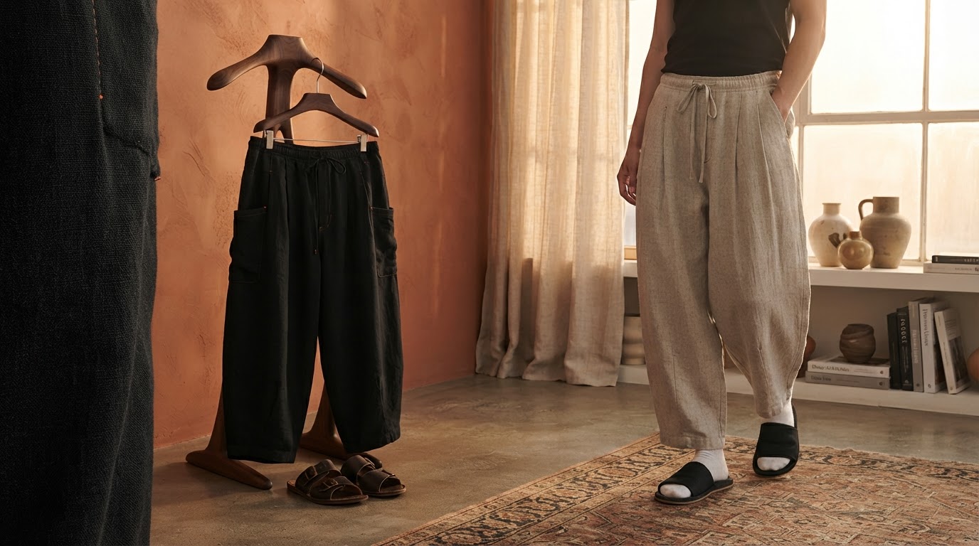 Choosing Flax Pleated Wide Pants With Drawstrings