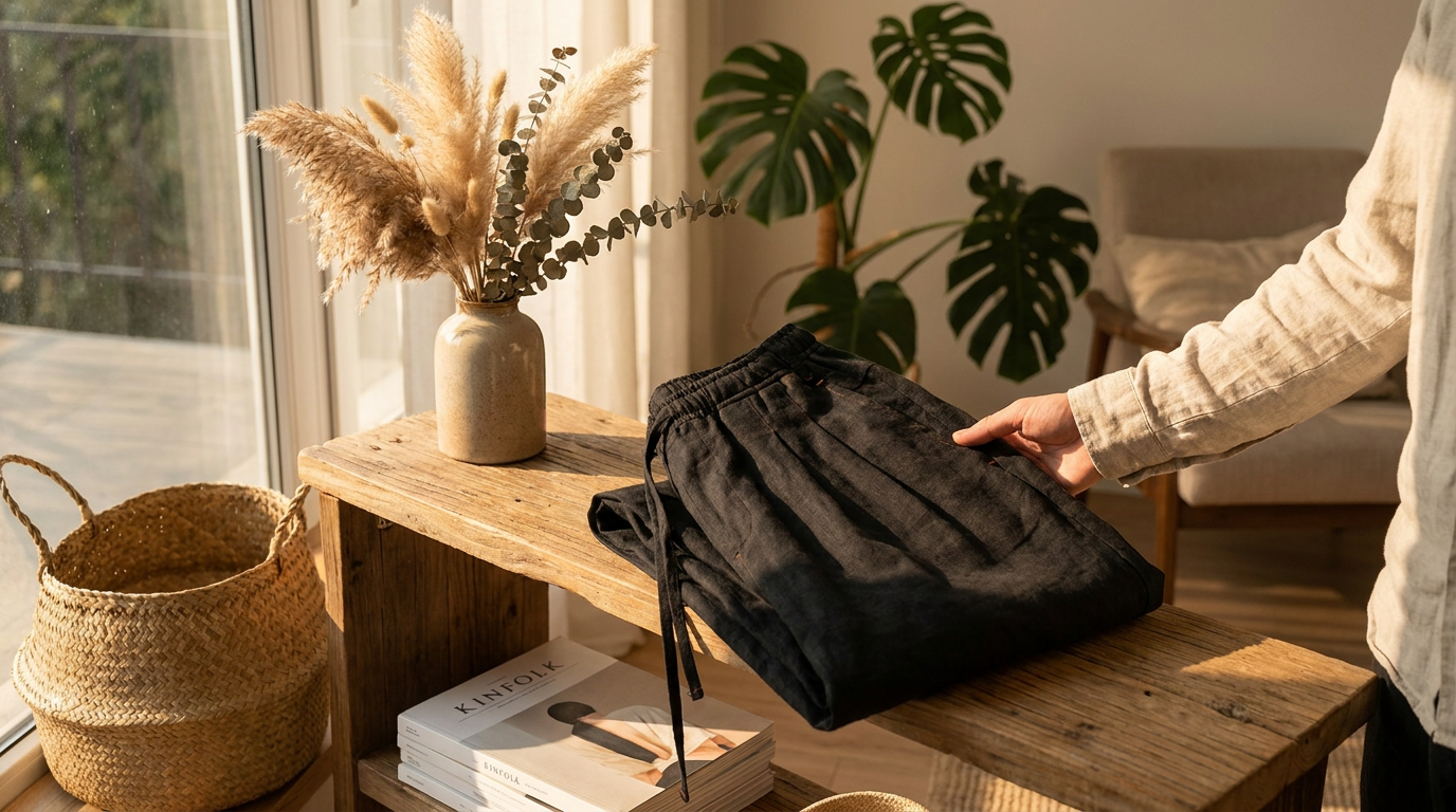 Defining Airflow with Flax Pleated Wide Pants With Drawstrings