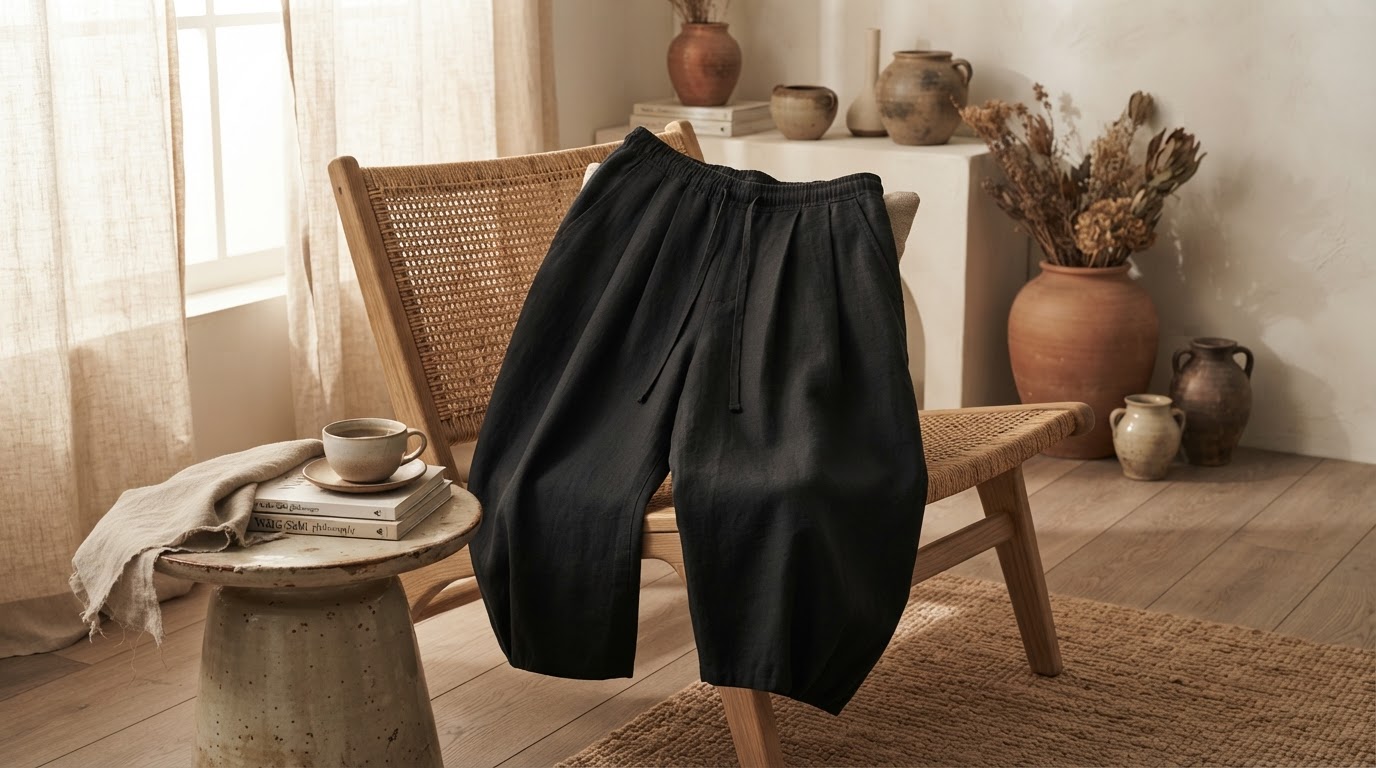 A Review of Flax Pleated Wide Pants With Drawstrings