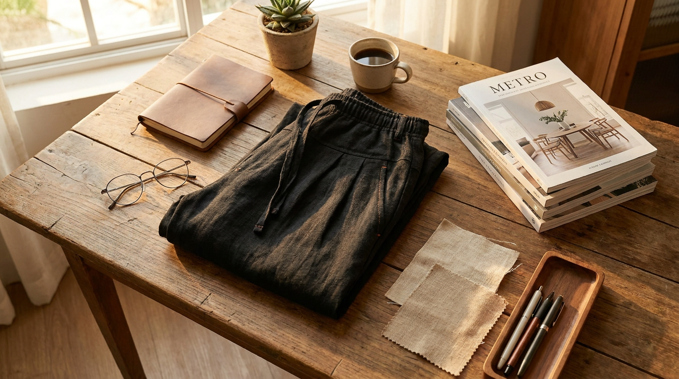 Choosing Flax Pleated Wide Pants With Drawstrings for Work