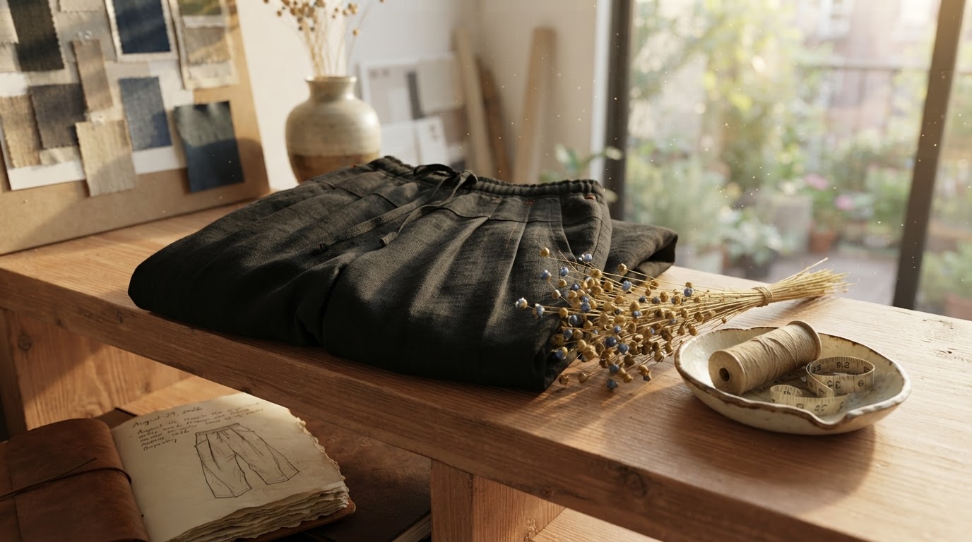 Sustainable Flax Pleated Wide Pants With Drawstrings Report