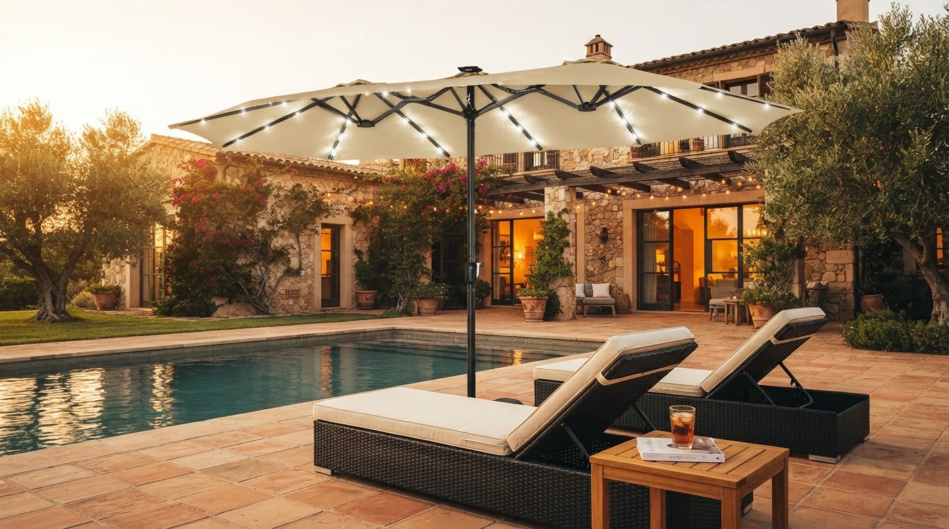 Ainfox Cantilever Umbrella Joins Solar Lights Umbrella Line