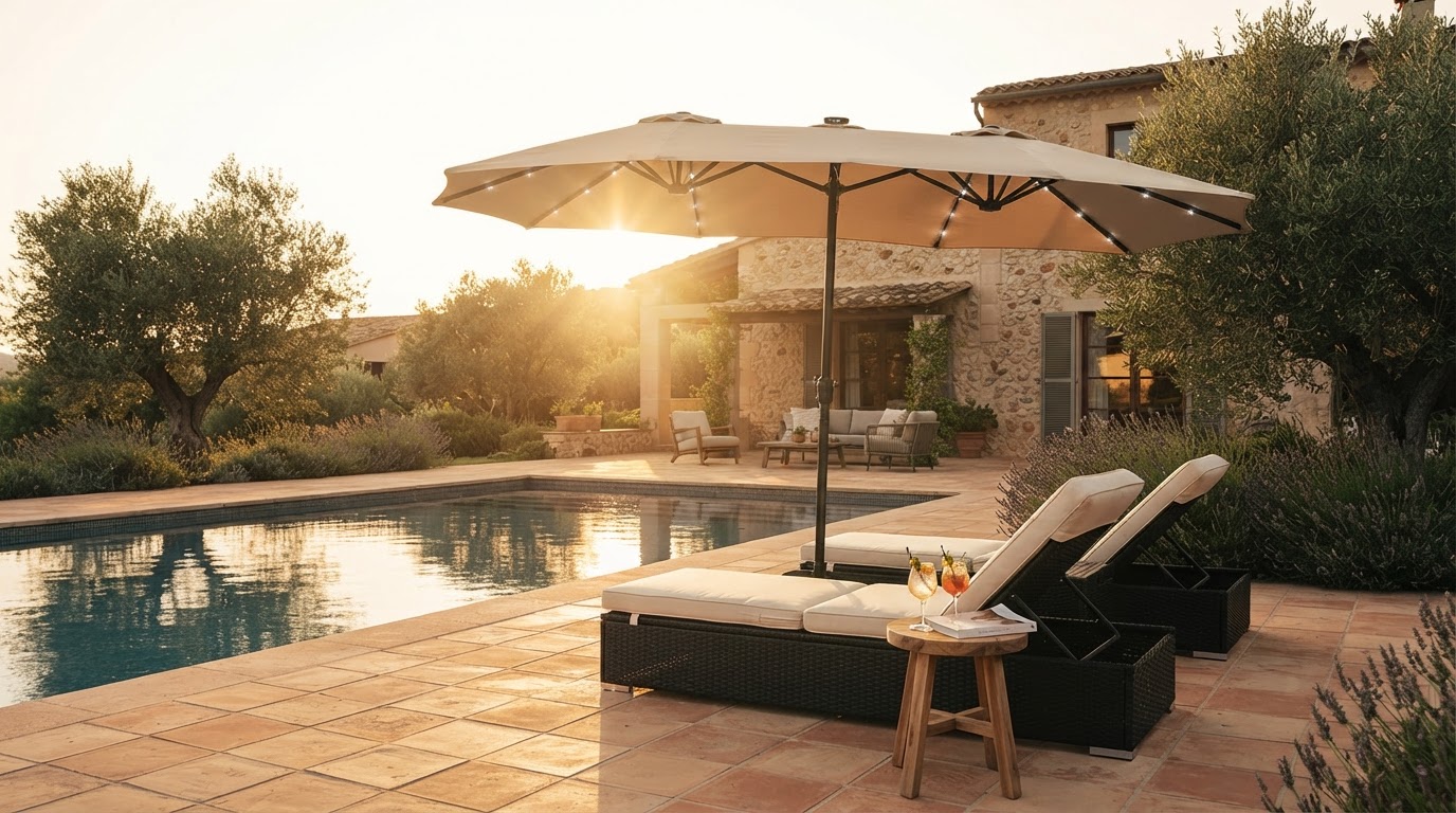 Ainfox Cantilever Umbrella and Solar Lights Umbrella Style