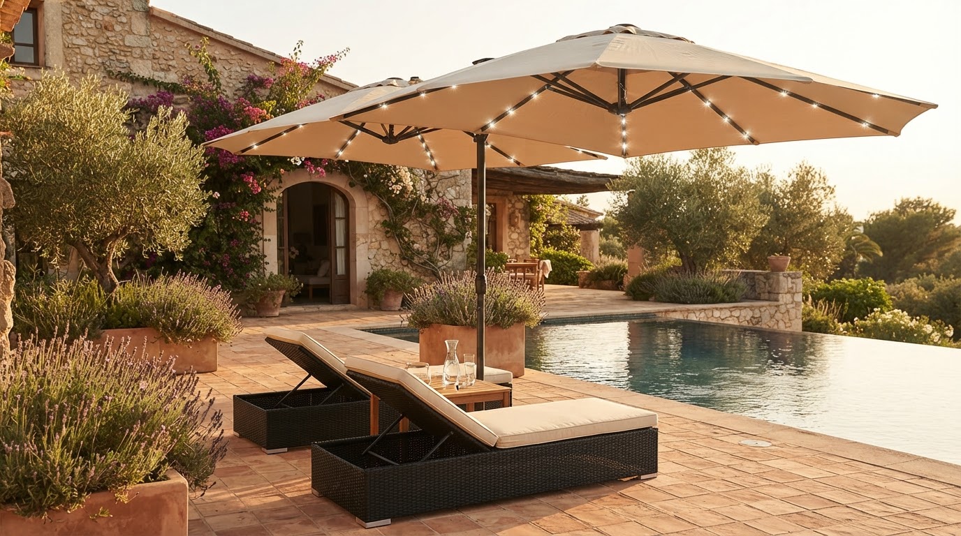 Ainfox Cantilever Deal vs. Solar Lights Umbrella Twin Set