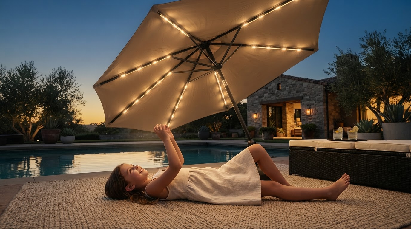 How do I install outdoor solar umbrella lights?