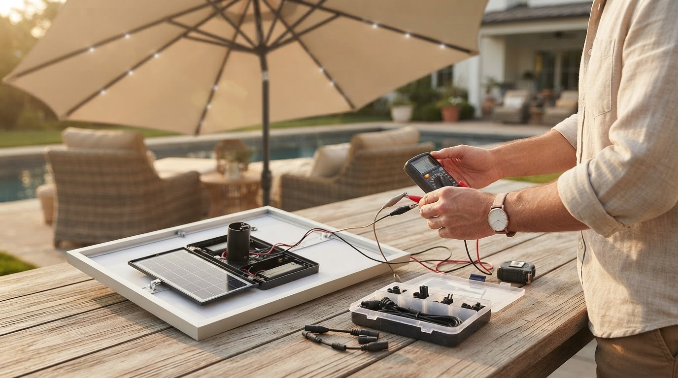 How do I find a replacement solar light for patio umbrella?