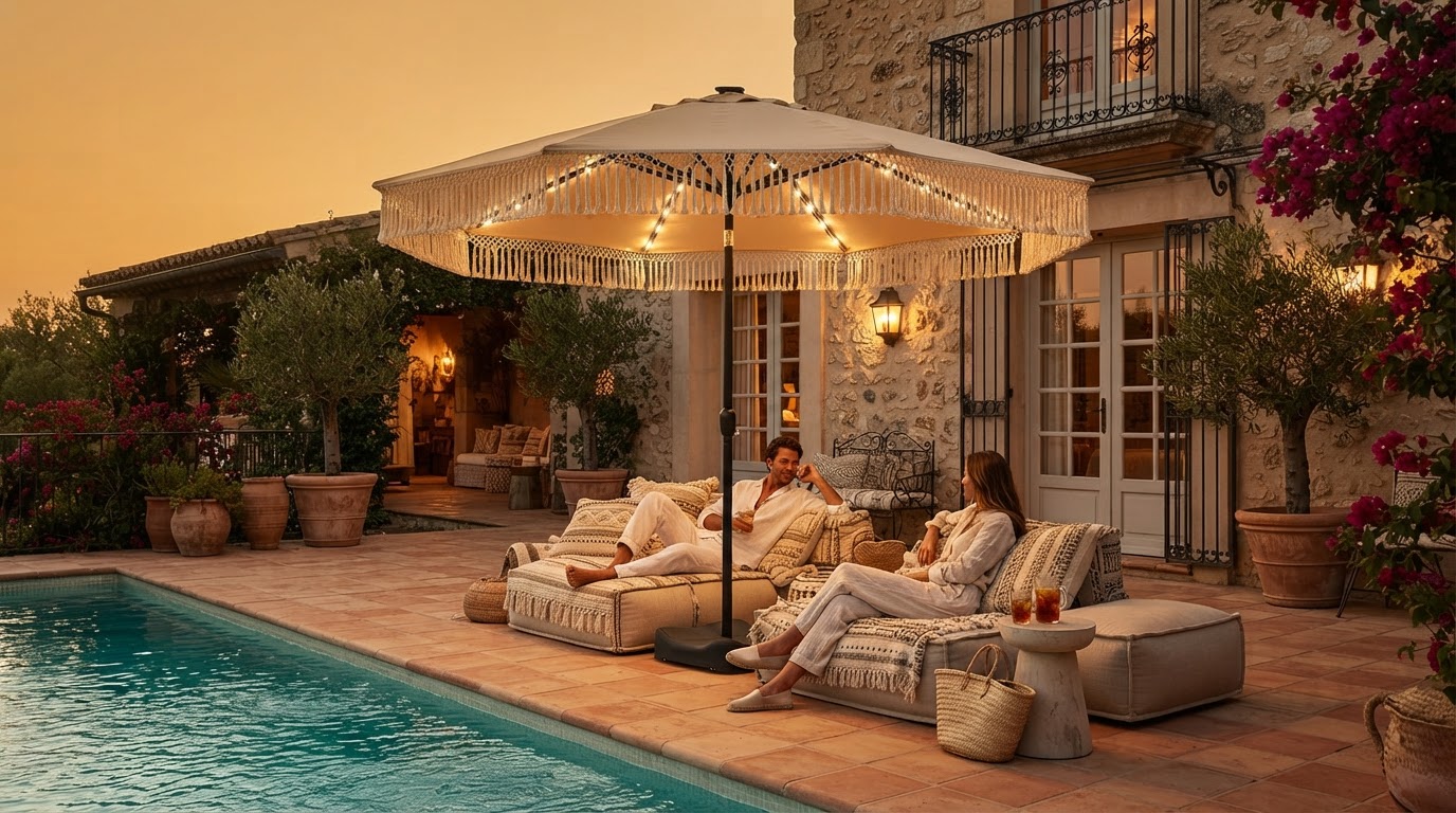Solar Lights Umbrella Analyzes $34 Tasseled LED Parasol