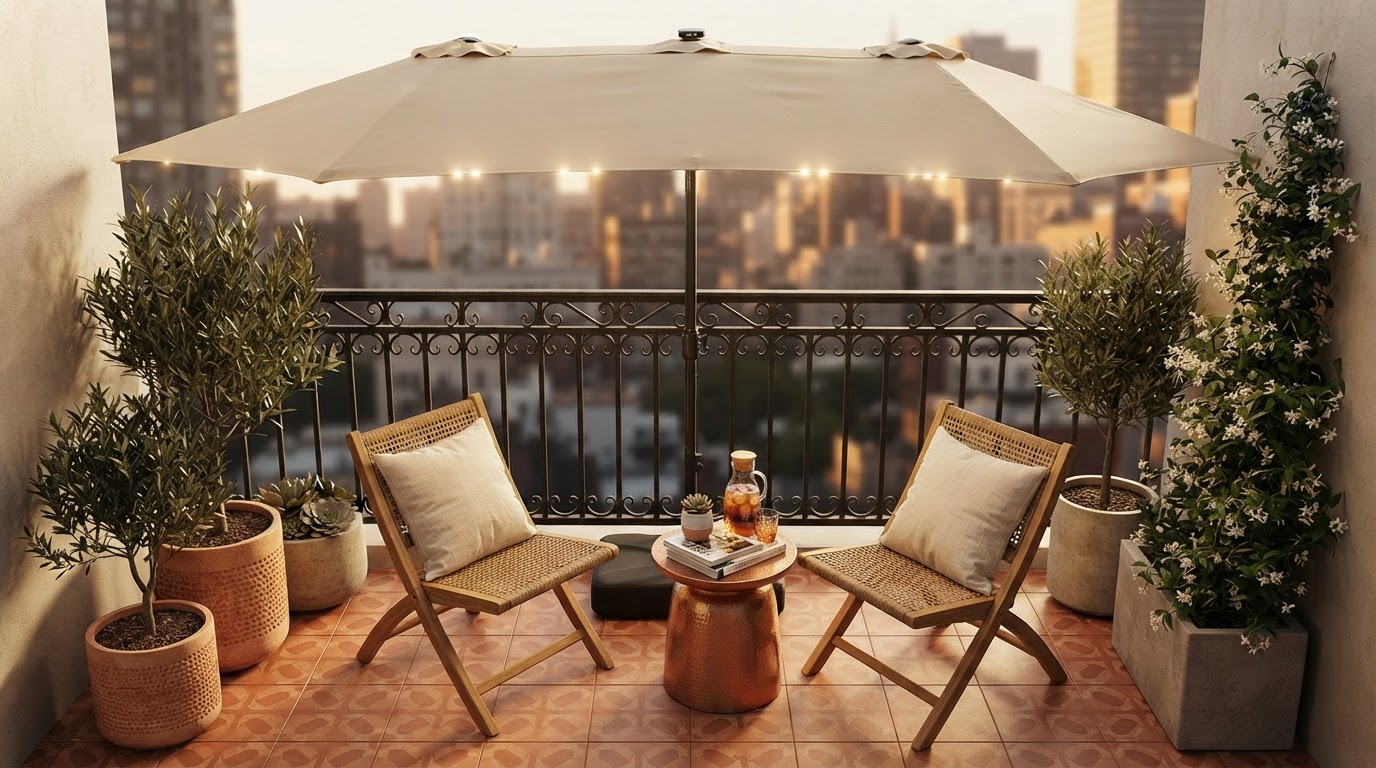 Optimizing Small Balconies with Solar Lights Umbrella