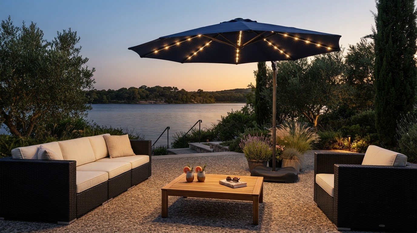 Sonkuki Cantilever Sale Meets Solar Lights Umbrella Testing