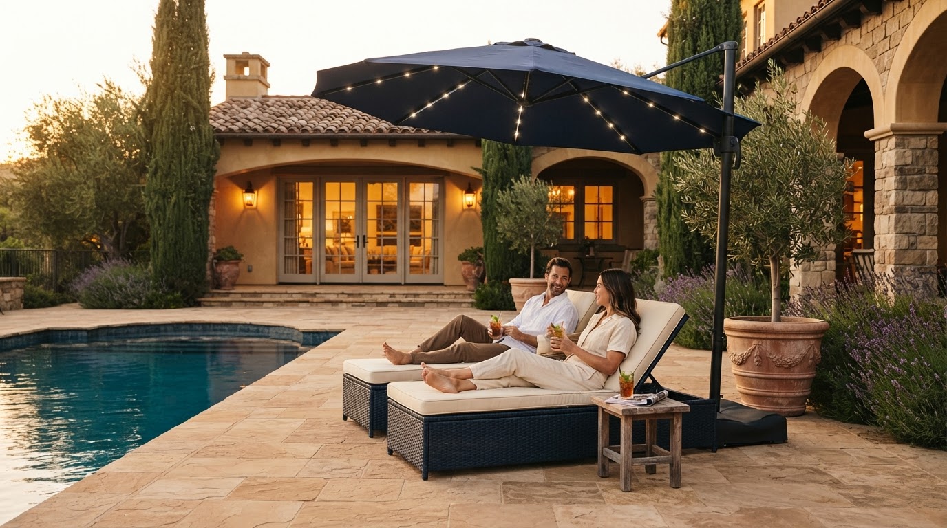 Sonkuki Cantilever Sale vs. Solar Lights Umbrella Testing