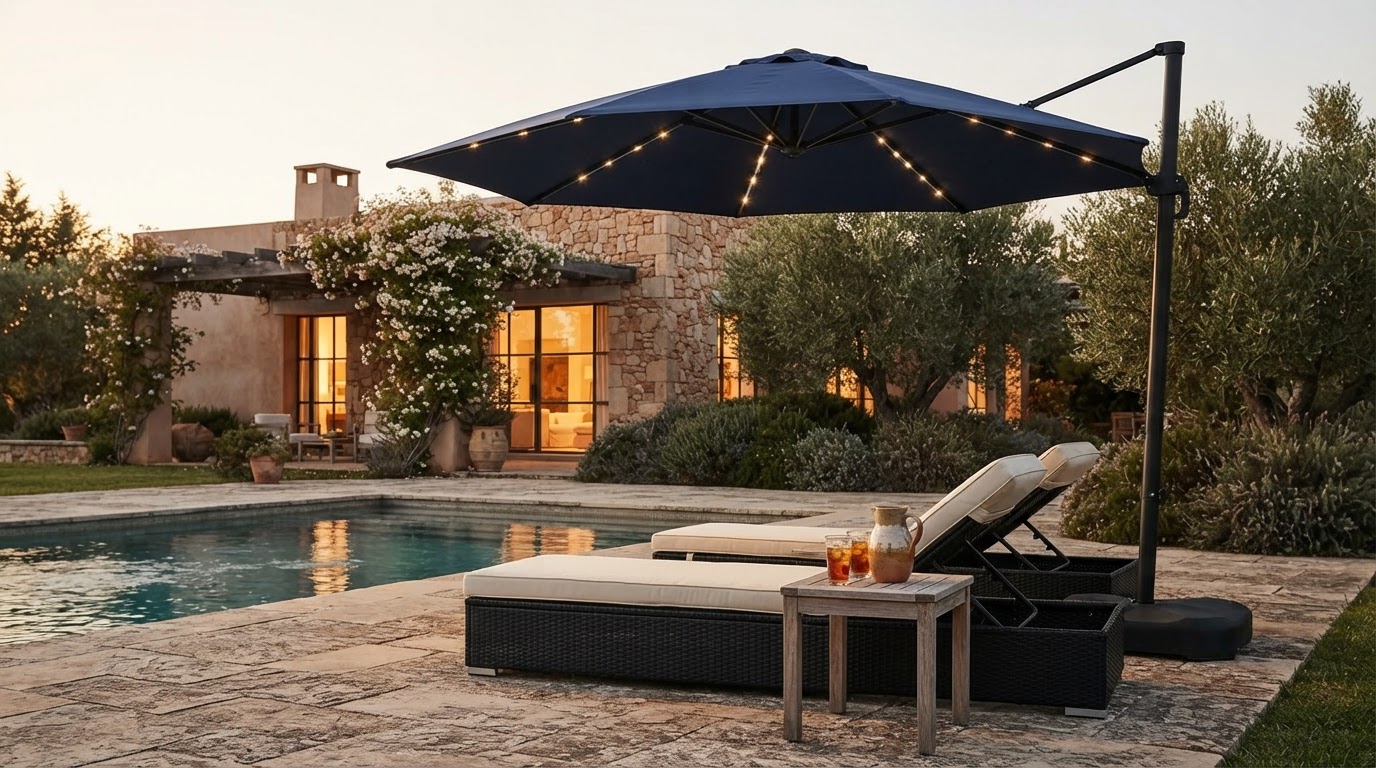 Sonkuki Cantilever Sale Meets Solar Lights Umbrella Quality