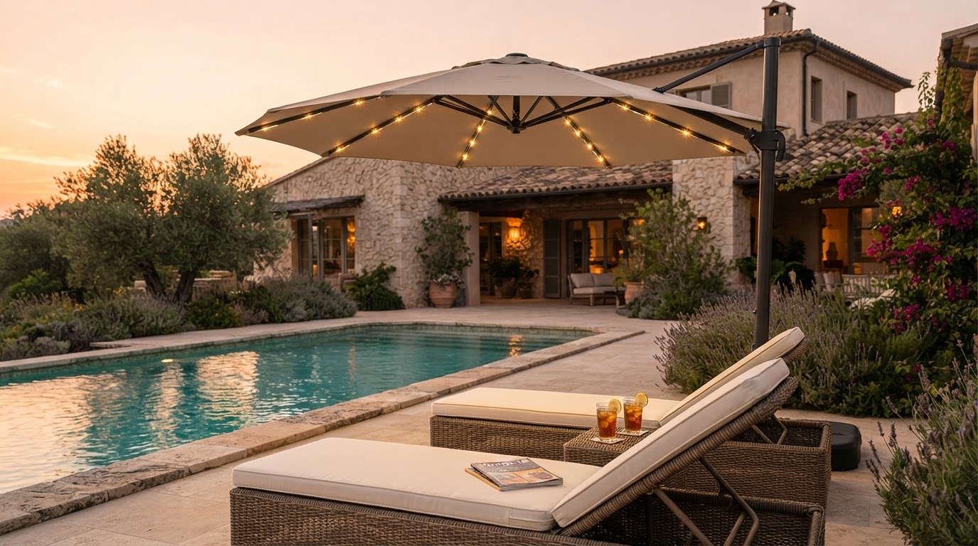 Sonkuki Cantilever Sale vs. Premium Solar Lights Umbrella